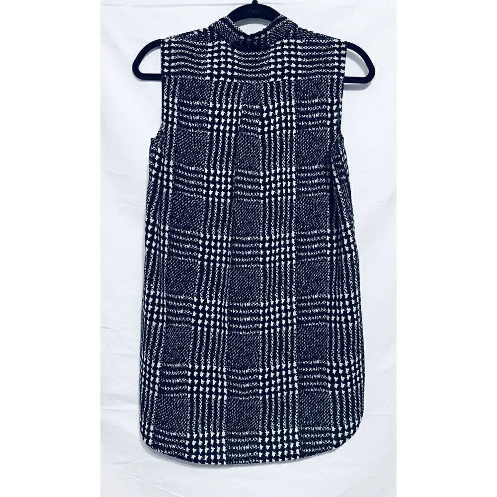 J Crew Top Womens 2 Graphic Plaid Sleeveless Button Up Tunic Black Blouse Tunic